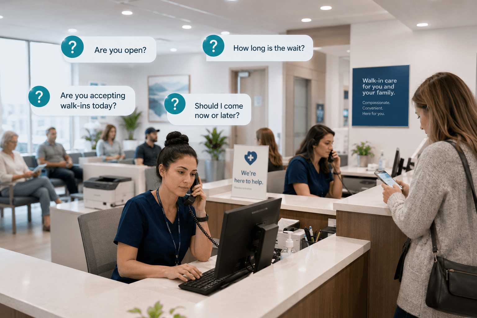 TONVUX Status interface for family practices showing clinic availability and patient-facing updates