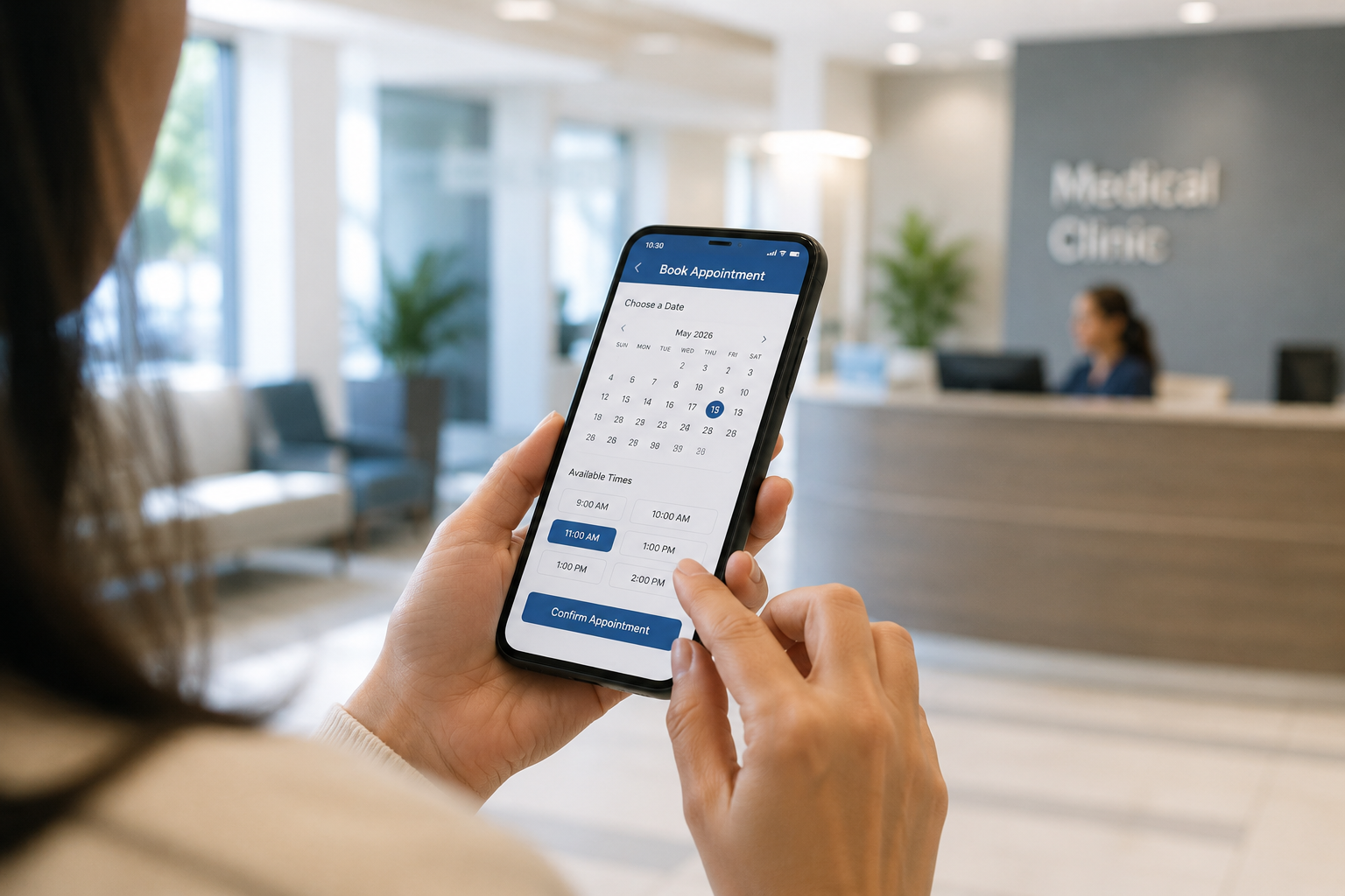 Patient using online appointment booking for a healthcare clinic